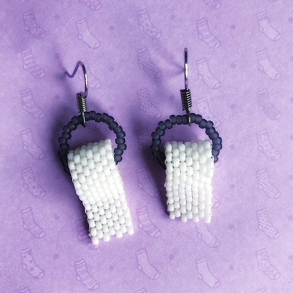 Handmade Jewelry - Handmade Kitsch Beaded Toilet Paper Rolls Pierced Earrings